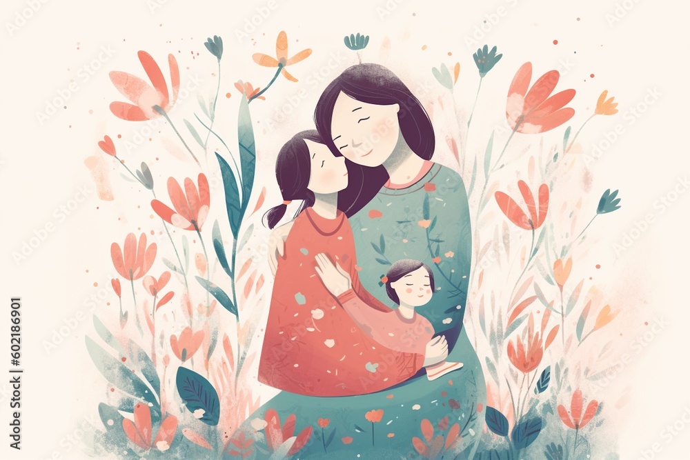 Heartwarming Mother's Day Illustration Design Created with Generative AI Heartwarming Mother's Day Illustration Design Created with Generative AI