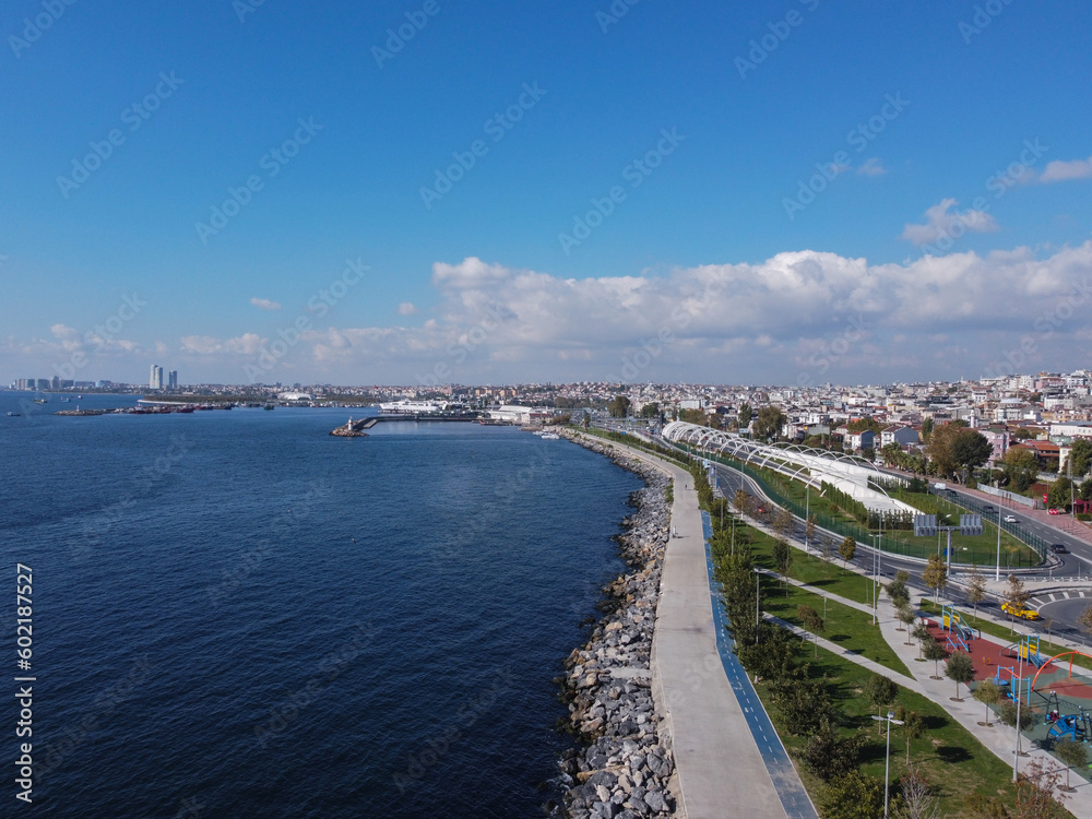 Istanbul, Turkey. Embankment along Bosphorus Strait at cloudy day.