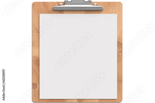 clipboard with blank paper blank paper on wooden clipboard isolated on transparent background , Generative AI