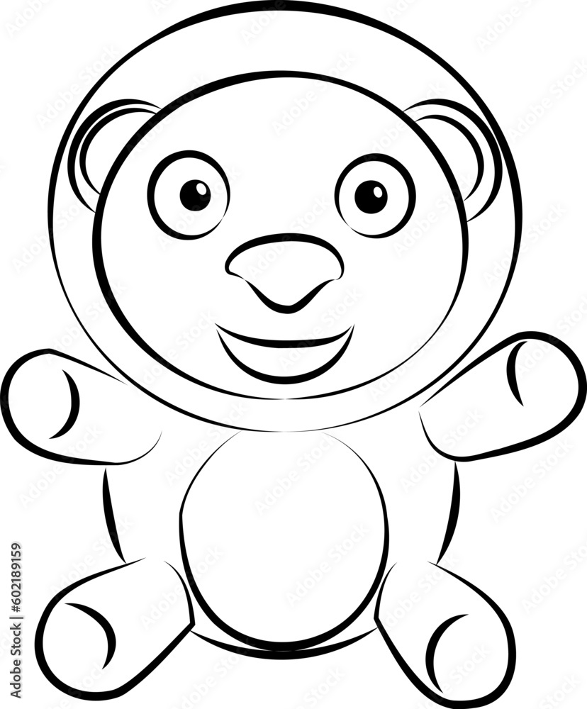 Fototapeta premium Soft toy lion cub. Line art illustration. Vector illustration of a baby lion toy. Draw of little lion children toy in vector. Illustrations of toys for children. 