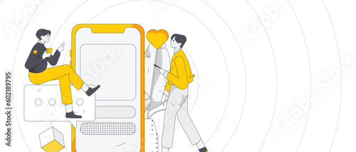 Virtual characters social communication concept business flat vector hand drawn illustration
