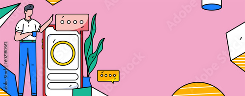 Virtual characters social communication concept business flat vector hand drawn illustration
