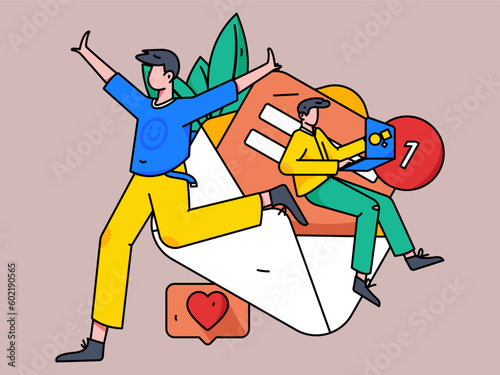 Virtual characters social communication concept business flat vector hand drawn illustration
