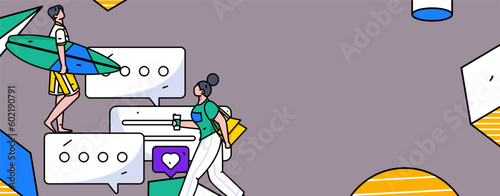 Virtual characters social communication concept business flat vector hand drawn illustration
