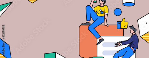 Virtual characters social communication concept business flat vector hand drawn illustration
