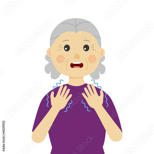 Senior woman hand tremor symptom concept vector illustration. Shivering hands from illness or cold in flat design.