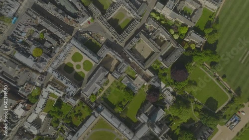 Top down aerial of the fields and quads of Oxford University  photo