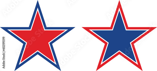 American star icon set in blue red colors . vector illustration