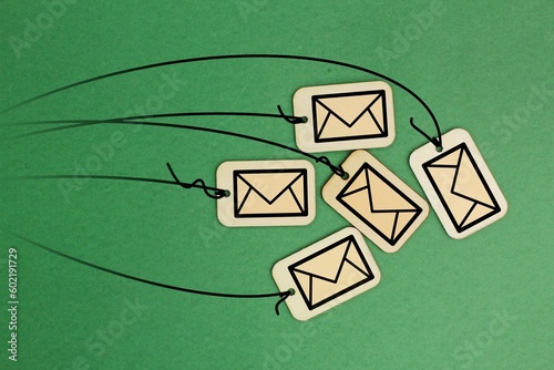 wooden board with email icon. communication business concept. cutomer support concept  photo