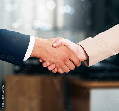 Handshake, agreement and business people with deal, partnership or collaboration. Shaking hands, cooperation and employees with opportunity, acquisition or b2b negotiation, congratulations and mockup