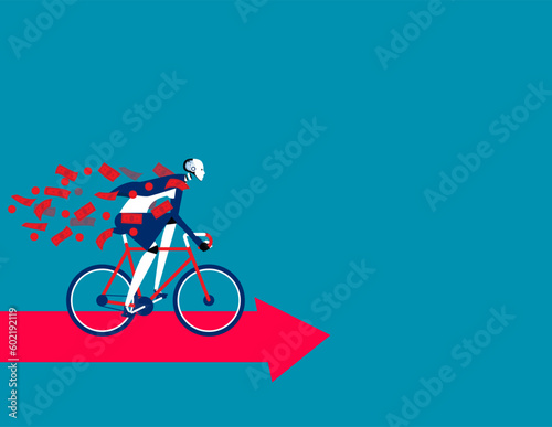 Robot riding bicycle on the arrow. Business artificial intelligence concept