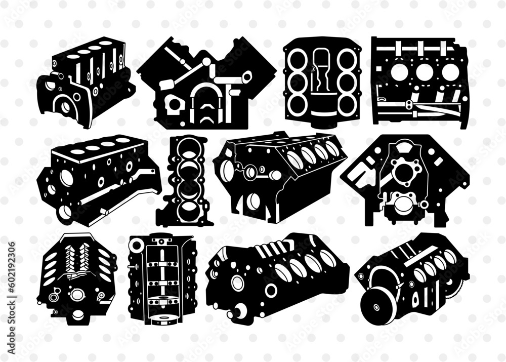 Engine Block Silhouette, Engine Block SVG, Cylinder Block Svg, Engine Parts Svg, Engine Block