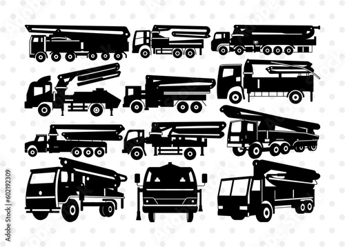 Concrete Pump Truck Silhouette, Pump Truck SVG, Truck Svg, Transportation Svg, Cement Pump Truck Svg, Pump Truck Bundle, SB00910