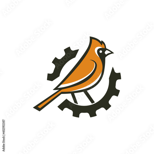 Gear and Bird Logo Design. Technology and Service or Renovation
