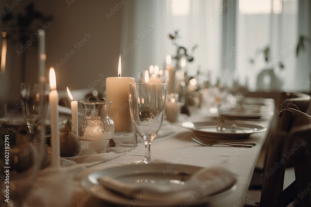 Beautiful table set for a banquet, generative ai Beautiful table set for a banquet, generative ai