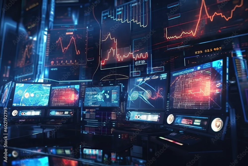 Obraz premium background with technological and analytical computer graphics, generative ai