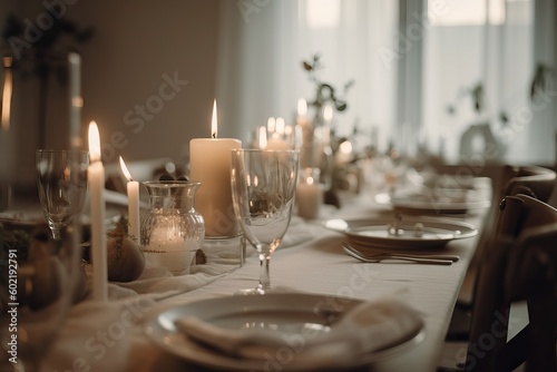 Beautiful table set for a banquet, generative ai