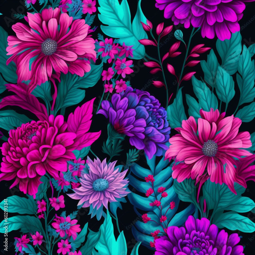 seamless pattern with flowers generative Ai