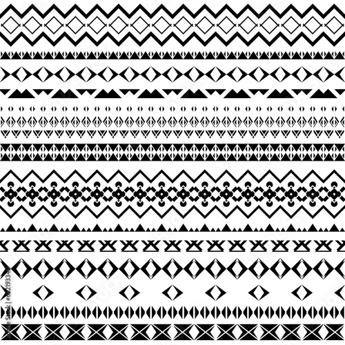 Set of seamless borders, geometric patterns isolated on white