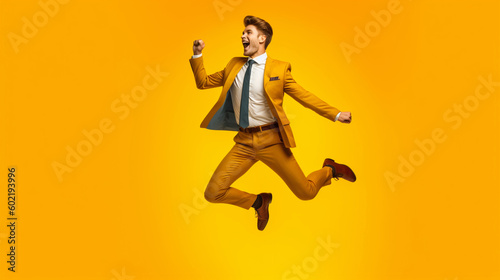Successful bussines person jumping in air. Image Generative AI.