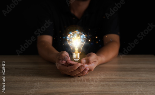 Solution for web banner design or landing page template for an ad agency with hands coming out of the screen with the brain, virtual icons, colorful thinking, and link leading lines.