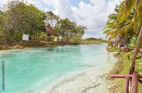 Fototapeta Naklejka Na Ścianę i Meble -  Bacalar's Rapids, known for its very strong current and home to microorganisms called stromatolites