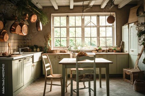 Cottagecore style kitchen. High quality generative ai