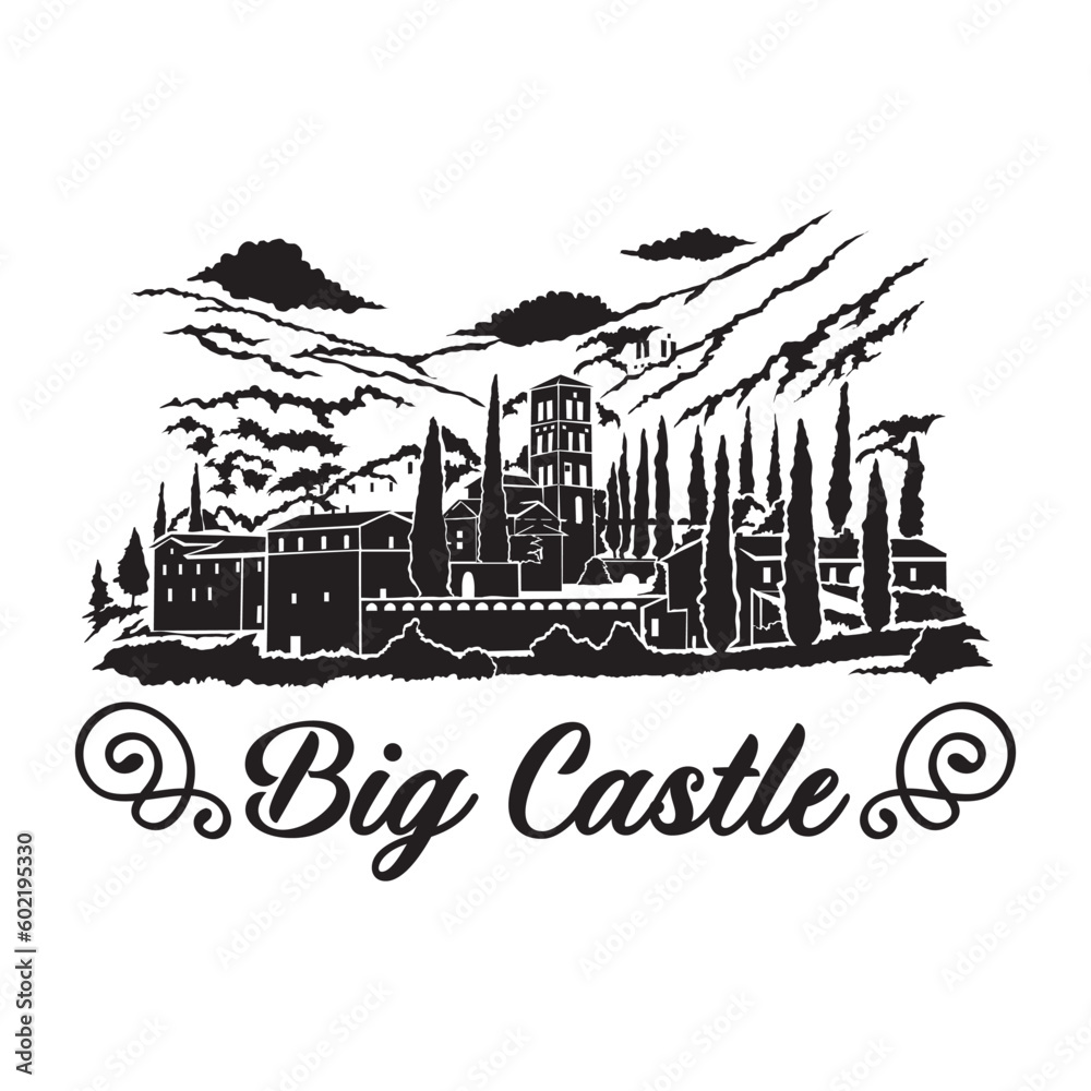 Naklejka premium Castle house vector illustration, perfect for t shirt design and wedding venue logo design