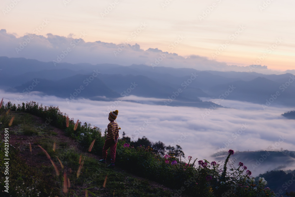 Beautiful sea of mist in the morning on a high mountain.