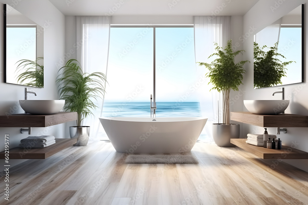 Modern gray bathroom with bathtub, 3d rendering Modern gray bathroom with bathtub, 3d rendering