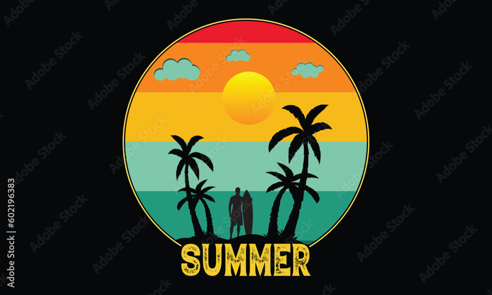 Summer Paradise t-shirt design, sea beach, summer, graphics design, illustration