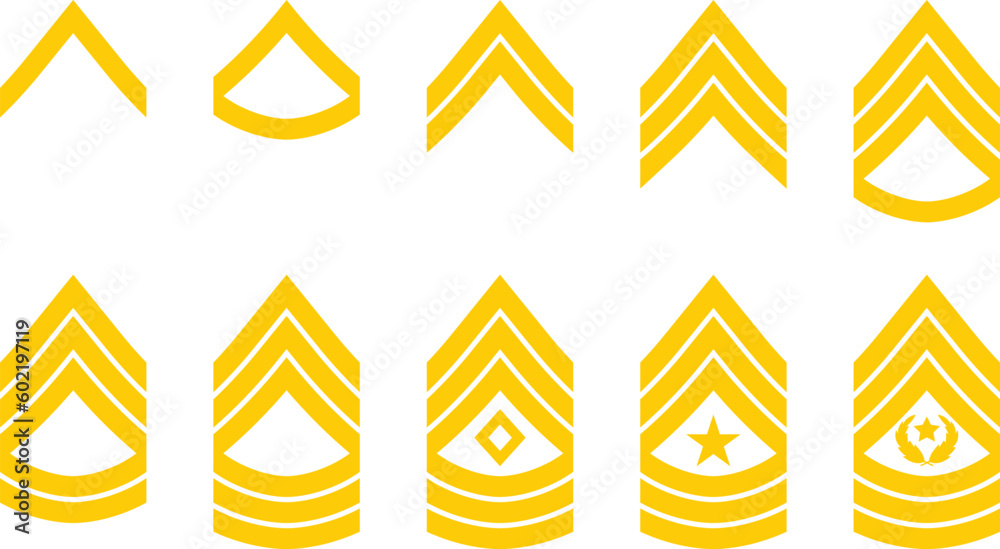 United States army rank badges symbols vector illustrations. - obrazy, fototapety, plakaty 