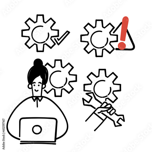 hand drawn doodle gear mechanism related illustration vector