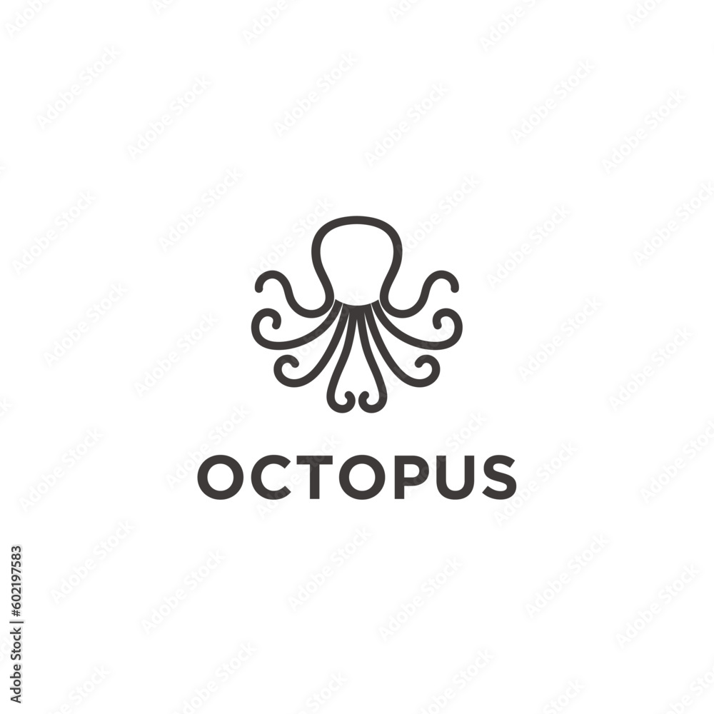 Octopus Cuttlefish Squid Tentacles Line Art Logo Design Vector Icon ...
