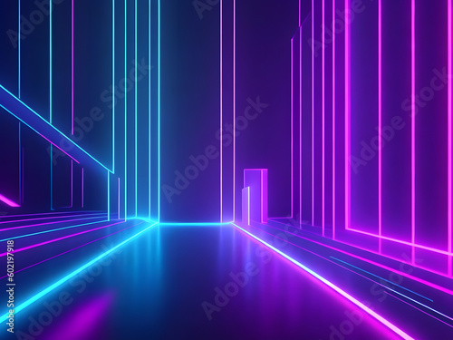Abstract 3D render featuring a vibrant neon background in shades of pink and blue. The design creates a futuristic ambiance, making it ideal as a visually striking wallpaper