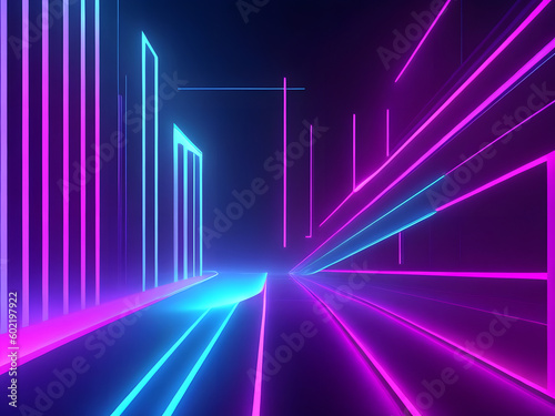 Abstract 3D render featuring a vibrant neon background in shades of pink and blue. The design creates a futuristic ambiance, making it ideal as a visually striking wallpaper