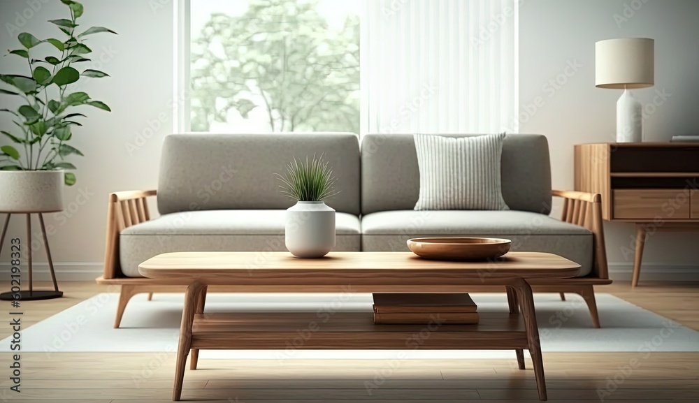 Fototapeta premium minimal living room interior design by ai generative