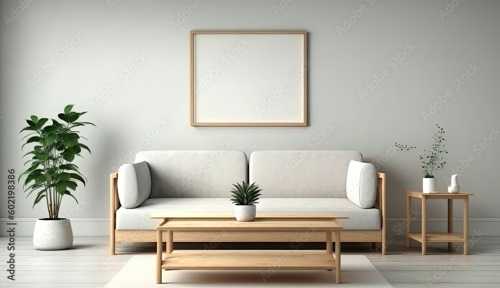 Fototapeta premium minimal living room interior design by ai generative