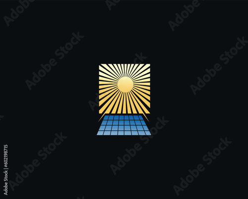 Sun with Solar Panel Logo Vector Template