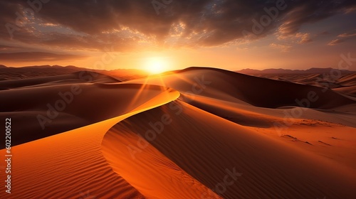 dusk on sand rise inside parts parts parts the sahara take off. Creative resource, AI Generated © Denys