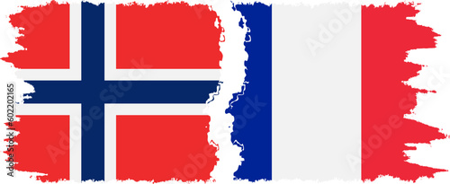 France and Norway grunge flags connection vector