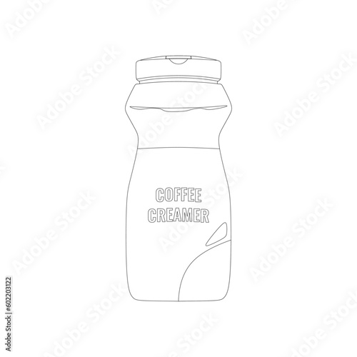 Coffee drink bottle in outline sketch icon. Instant coffee ready to drink. Coffee Creamer (Sugar-Free). Editable vector illustration template in trendy style.