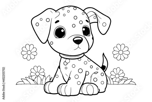 Dog Character Vector, Coloring Book Page with Dog, Coloring page outline of a cute dog, coloring page with Animal character 