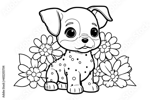 Dog Character Vector, Coloring Book Page with Dog, Coloring page outline of a cute dog, coloring page with Animal character 
