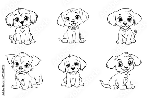 Dog Character Vector, Coloring Book Page with Dog, Coloring page outline of a cute dog, coloring page with Animal character 