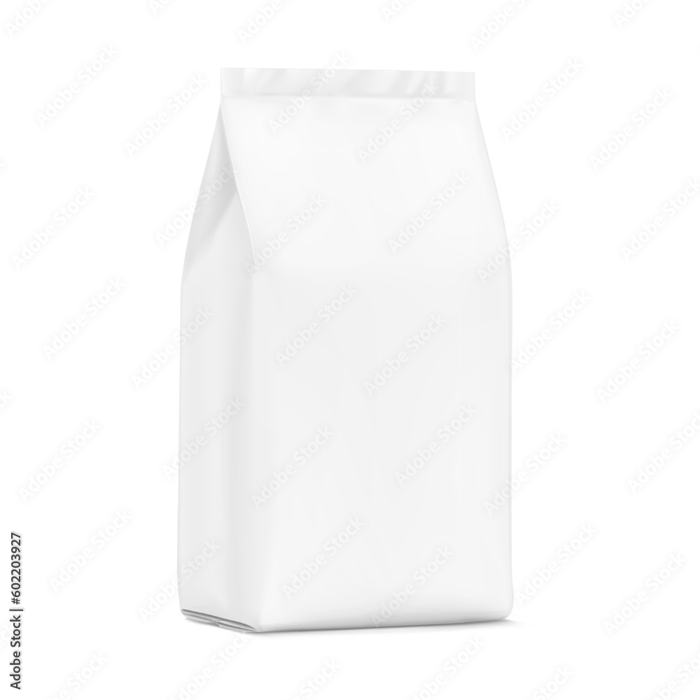 Hyper realistic vertical bag mockup. Half side view. Vector illustration isolated on white background. Can be use for template your design, presentation, promo, ad. EPS10. Hyper realistic vertical bag mockup. Half side view. Vector illustration isolated on white background. Can be use for template your design, presentation, promo, ad. EPS10.