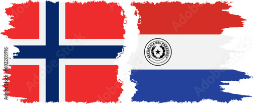 Paraguay and Norway grunge flags connection vector