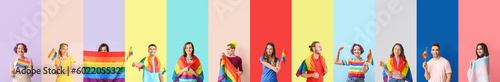 Many people with LGBT flags...