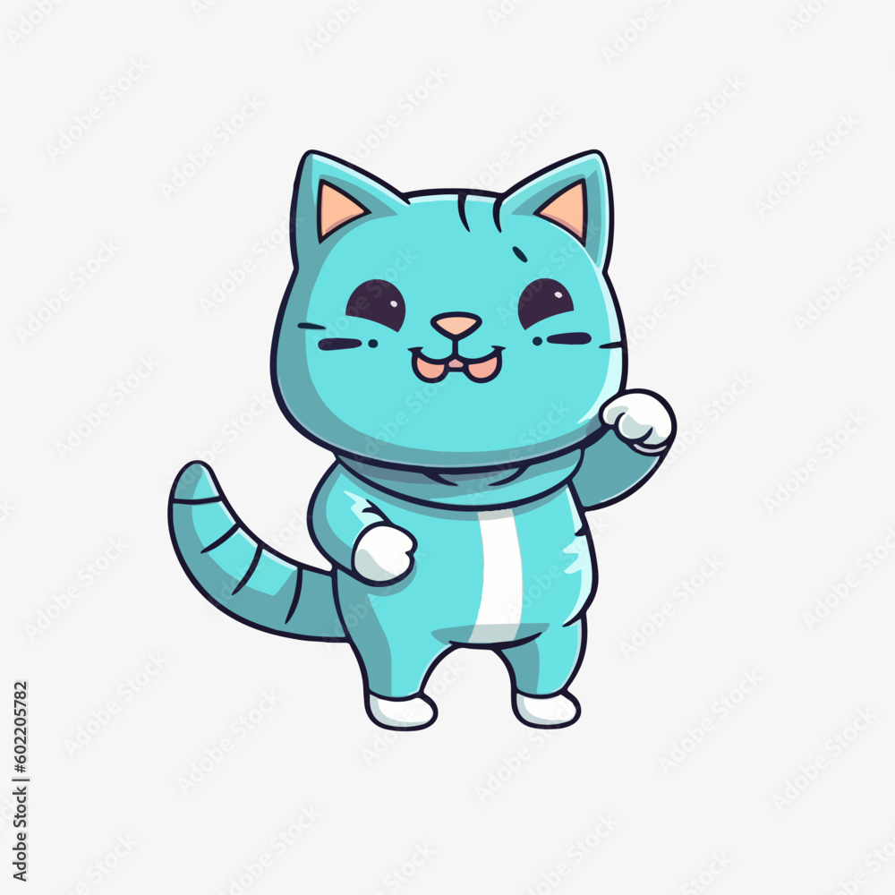 Vector cartoon icon illustration of a dancing cat, in a flat style for animals with a happy expression, depicting cute animal life, wildlife and nature