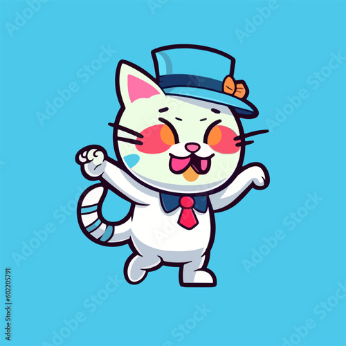 Vector cartoon icon illustration of a dancing cat, in a flat style for animals with a happy expression, depicting cute animal life, wildlife and nature © mafxblue